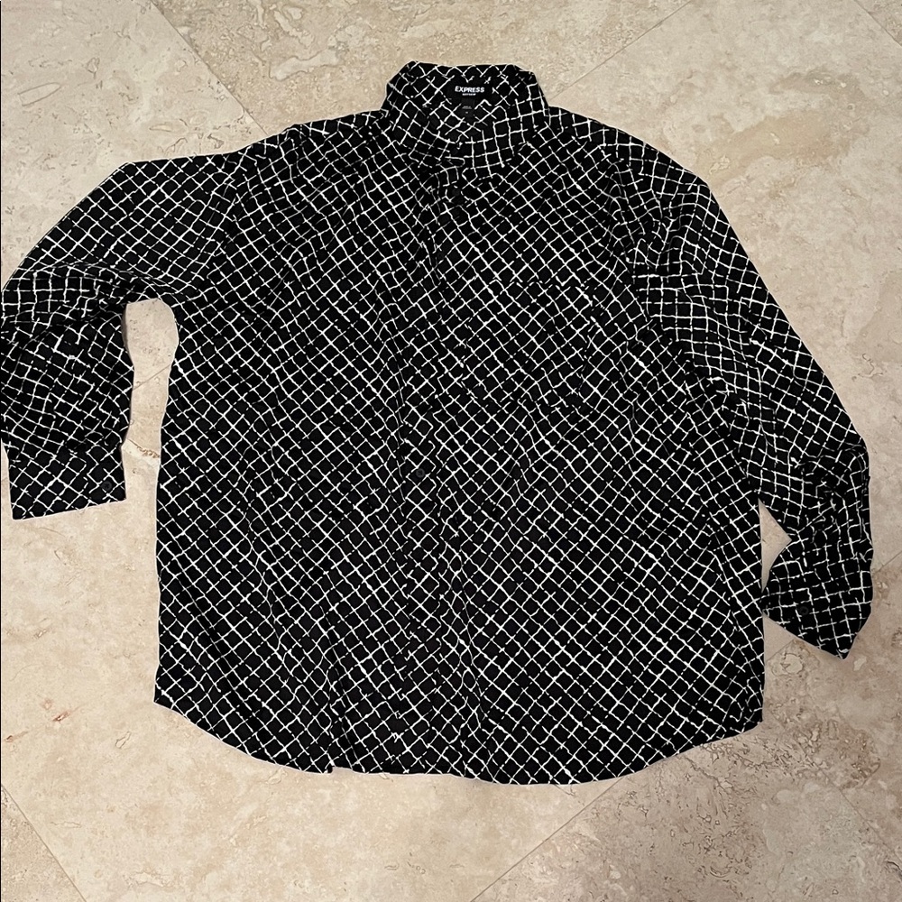 Express Black and White Geometric Shirt